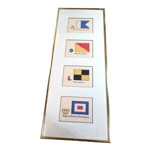 Nautical Signal Flags Embroidery Wall Art In Gold Frame Cross Stitch Beach House
